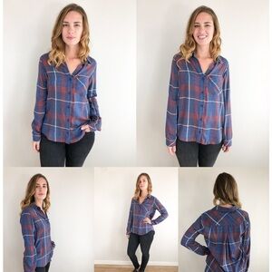 Bella Dahl blue plaid button down shirt